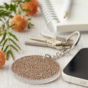 Orange and Brown Leopard Print Key Ring