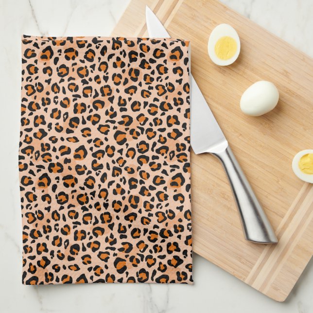 Orange and Brown Leopard Print Tea Towel (Quarter Fold)