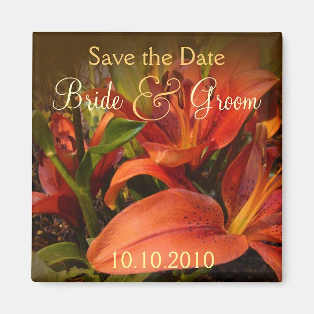 Orange and Brown Lily Save-The-Date Magnet (Front)