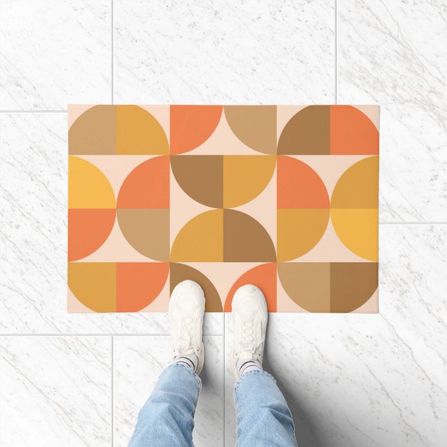 Orange and Brown Mid Century Half Circles  Doormat (Indoor)