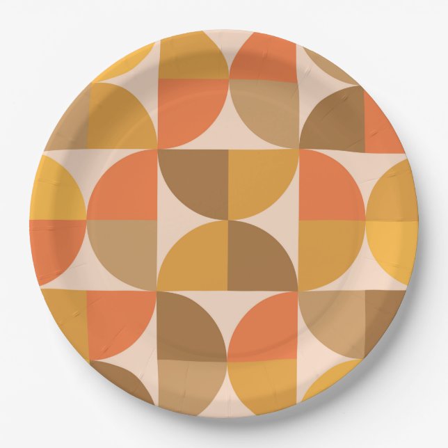 Orange and Brown Mid Century Half Circles  Paper Plate (Front)