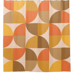 Orange and Brown Mid Century Half Circles  Shower Curtain