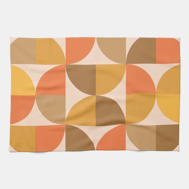 Orange and Brown Mid Century Half Circles  Tea Towel (Horizontal)