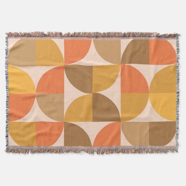 Orange and Brown Mid Century Half Circles  Throw Blanket (Front)