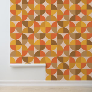 Orange and Brown Mid Century Half Circles Wallpaper