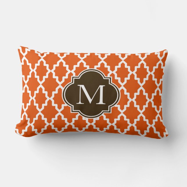 Orange and Brown Moroccan Monogram Lumbar Cushion (Front)