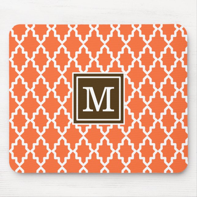 Orange and Brown Moroccan Monogram Mouse Pad (Front)