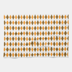 Orange and Brown Retro Diamond Pattern Design Tea Towel