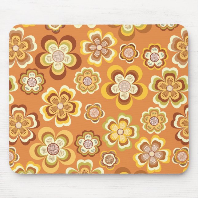 Orange and brown seventies floral pattern mouse pad (Front)
