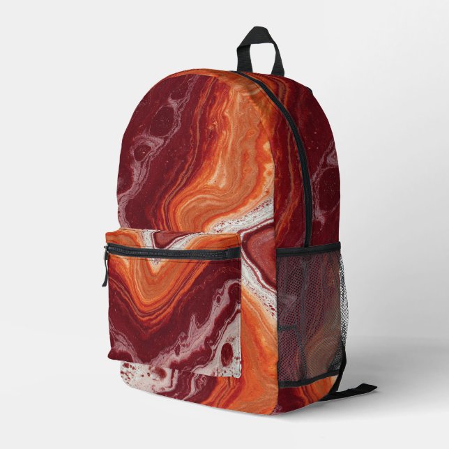 orange and burgundi fluid printed backpack (Back Corner Right)