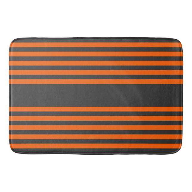 Orange and charcoal five stripes pattern bath mat (Front)