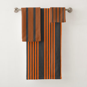 Orange and charcoal five stripes pattern bath towel set