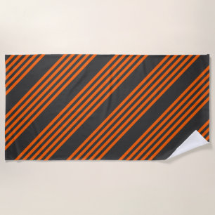Orange and charcoal five stripes pattern beach towel