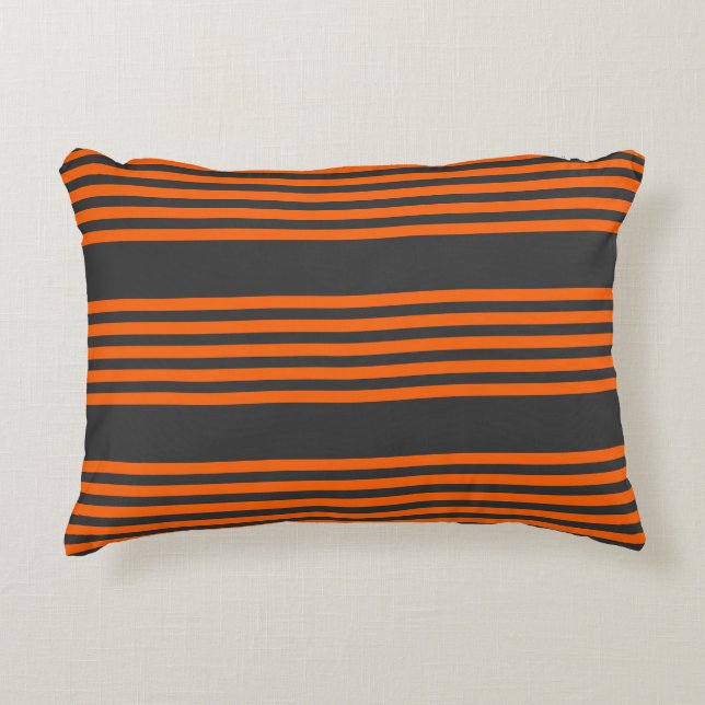 Orange and charcoal five stripes pattern decorative cushion (Front)