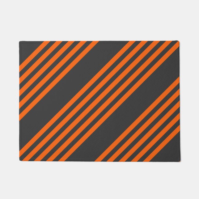 Orange and charcoal five stripes pattern doormat (Front)
