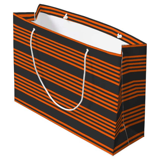 Orange and charcoal five stripes pattern large gift bag (Back Angled)
