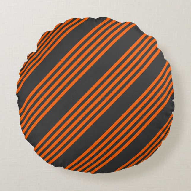 Orange and charcoal five stripes pattern round cushion (Front)