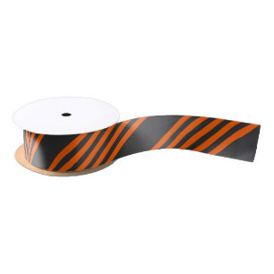 Orange and charcoal five stripes pattern satin ribbon
