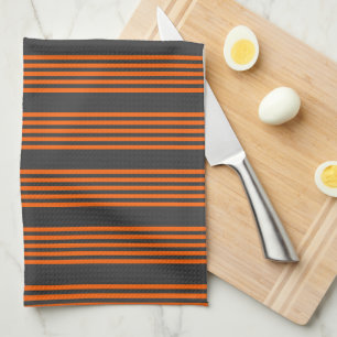 Orange and charcoal five stripes pattern tea towel