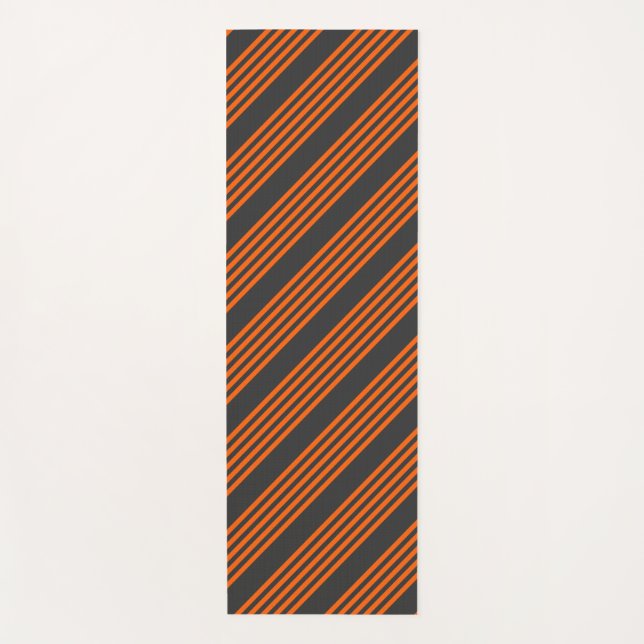 Orange and charcoal five stripes pattern yoga mat (Front)