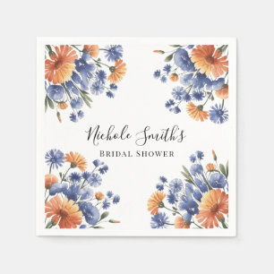 Orange and Cobalt Blue Floral Bridal Shower Napkin