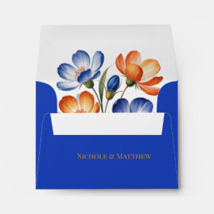 Orange and Cobalt Blue Floral Wedding Envelope
