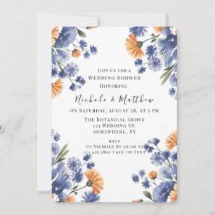 Orange and Cobalt Blue Floral Wedding Shower Invitation