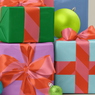 Orange and Coral Pink Wide Stripe Grosgrain Ribbon