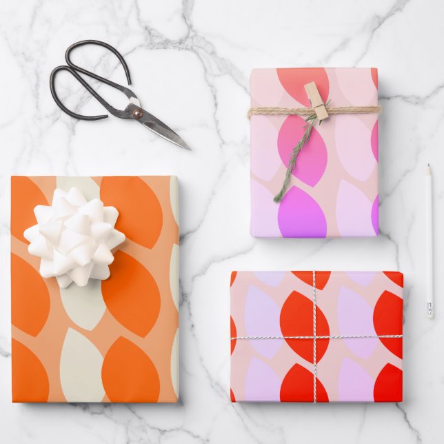 Orange and Cream Retro Geometric Pattern  Wrapping Paper Sheet (Front)