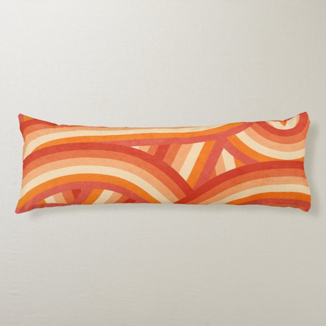 Orange and Cream Retro Rainbow Stripes Pattern Body Cushion (Front)