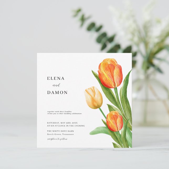Orange and Cream Tulip Wedding Save The Date (Standing Front)