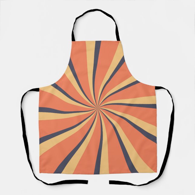 Orange and dark blue retro style sun rays apron (Front)