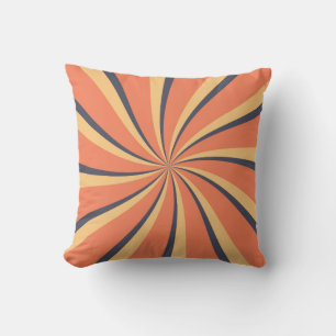 Orange and dark blue retro style sun rays cushion