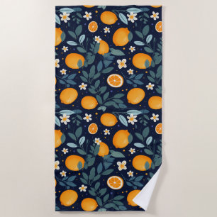 Orange and Floral Delight Pattern Beach Towel