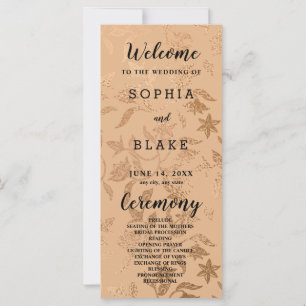 Orange and Floral Metallic Wedding Program