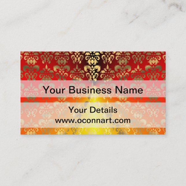 Orange and gold  damask pattern business card (Front)