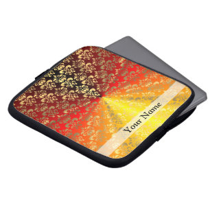 Orange and gold damask pattern laptop sleeve