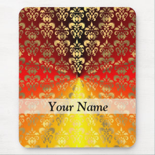 Orange and gold  damask pattern mouse pad