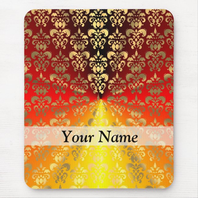 Orange and gold  damask pattern mouse pad (Front)