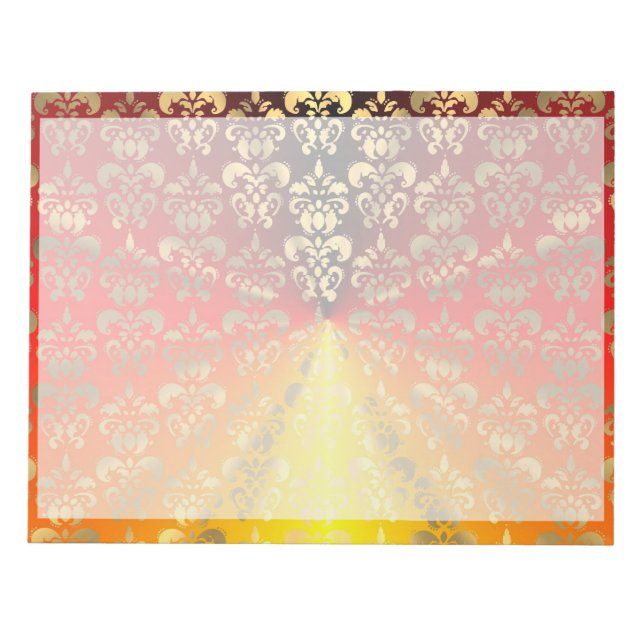 Orange and gold  damask pattern notepad (Front)