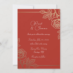 Orange and Gold Floral Wedding Invitation