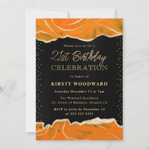 Orange and Gold Glitter Agate Birthday Party Invitation
