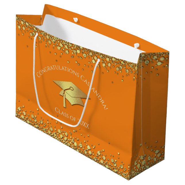 Orange and Gold Graduation Large Gift Bag (Front Angled)