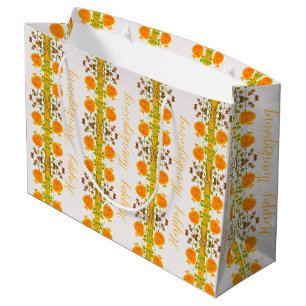 Orange And Gold Happy Thanksgiving Large Gift Bag