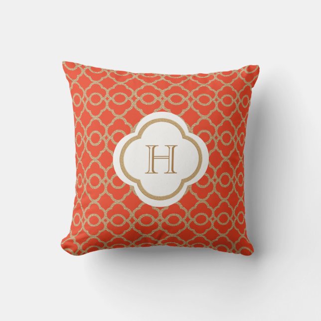 Orange and Gold Moroccan Monogram Cushion (Front)
