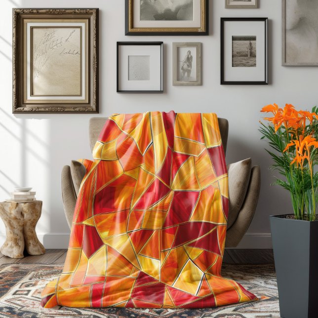 Orange and gold Stained Glass Mosaic Pattern Fleece Blanket (Creator Uploaded)