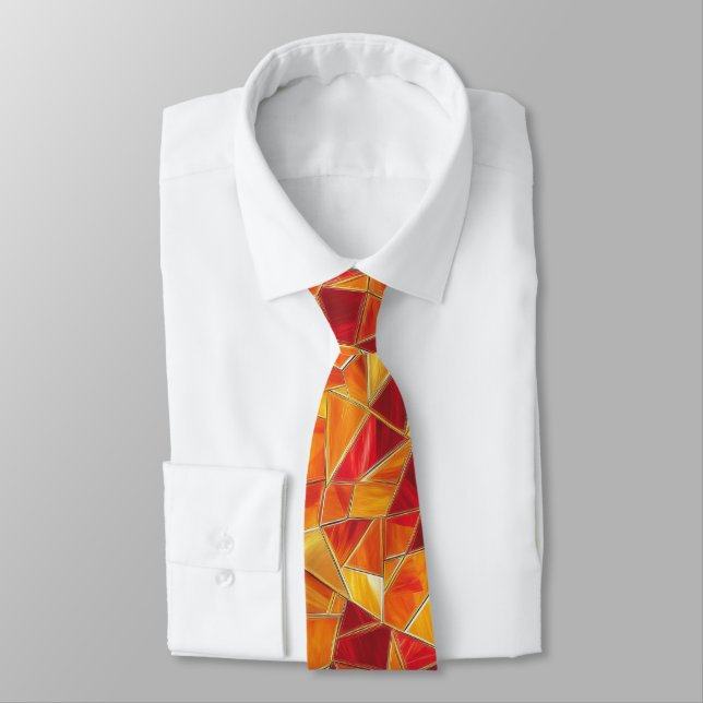 Orange and Gold Stained Glass Mosaic Pattern Tie (Tied)