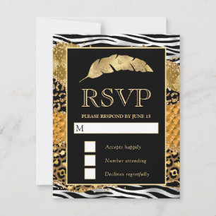 Orange and Gold Wild Jungle Glitter Agate Wedding RSVP Card