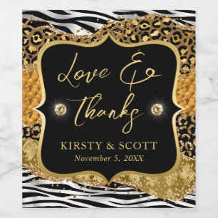 Orange and Gold Wild Jungle Glitter Agate Wedding Wine Label