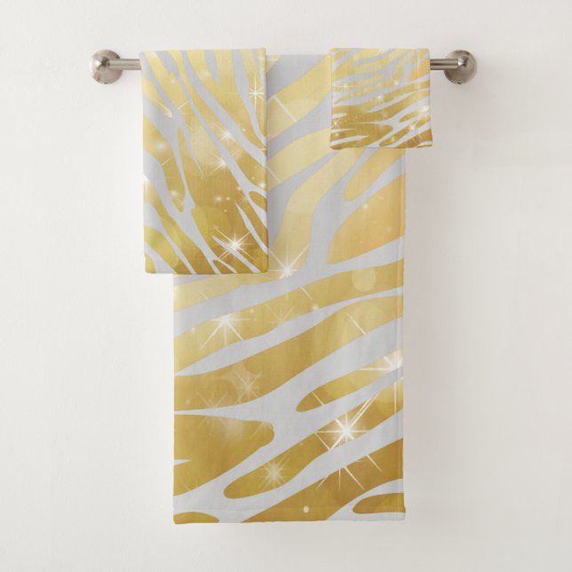 Orange and gold Zebra Pattern Bath Towel Set (Insitu)